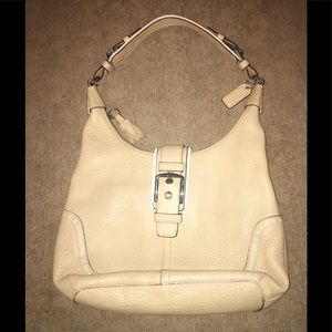 Vintage Coach Hampton Pebbled Leather Hobo Purse Yellow Ivory 11”-13” Drop